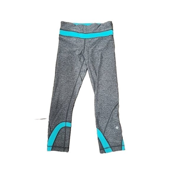 Lululemon Leggings Inspire Crop II Luxtreme Grey Aqua Blue Women's 4 - Picture 1 of 8
